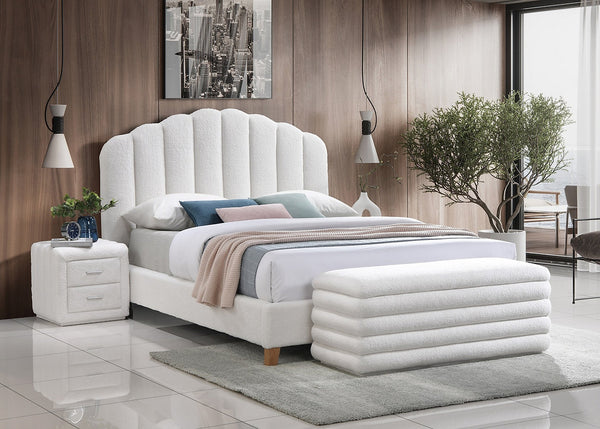 Soft White Teddy Bear Fabric Platform bed