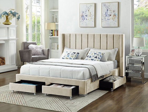 QUEEN BED WITH STORAGE  BEIGE , BLACK AND GREY COLOUR