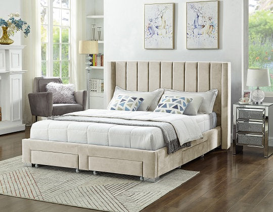 QUEEN BED WITH STORAGE BEIGE , BLACK AND GREY COLOUR