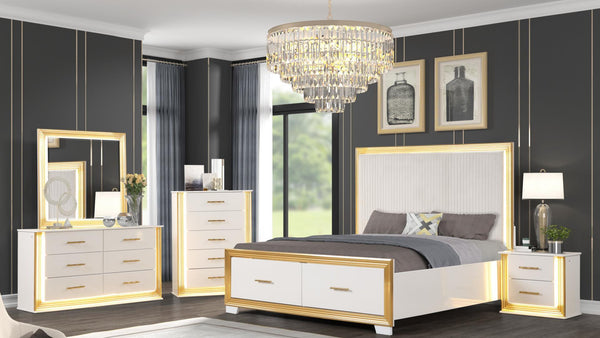 WHITE AND GOLD QUEEN / KING 6 PC BEDROOM SET