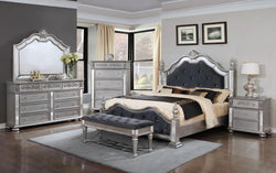 PLATINUM QUEEN BED WITH CRYSTAL TUFTED FABRIC HEADBOARD - 6 Pcs