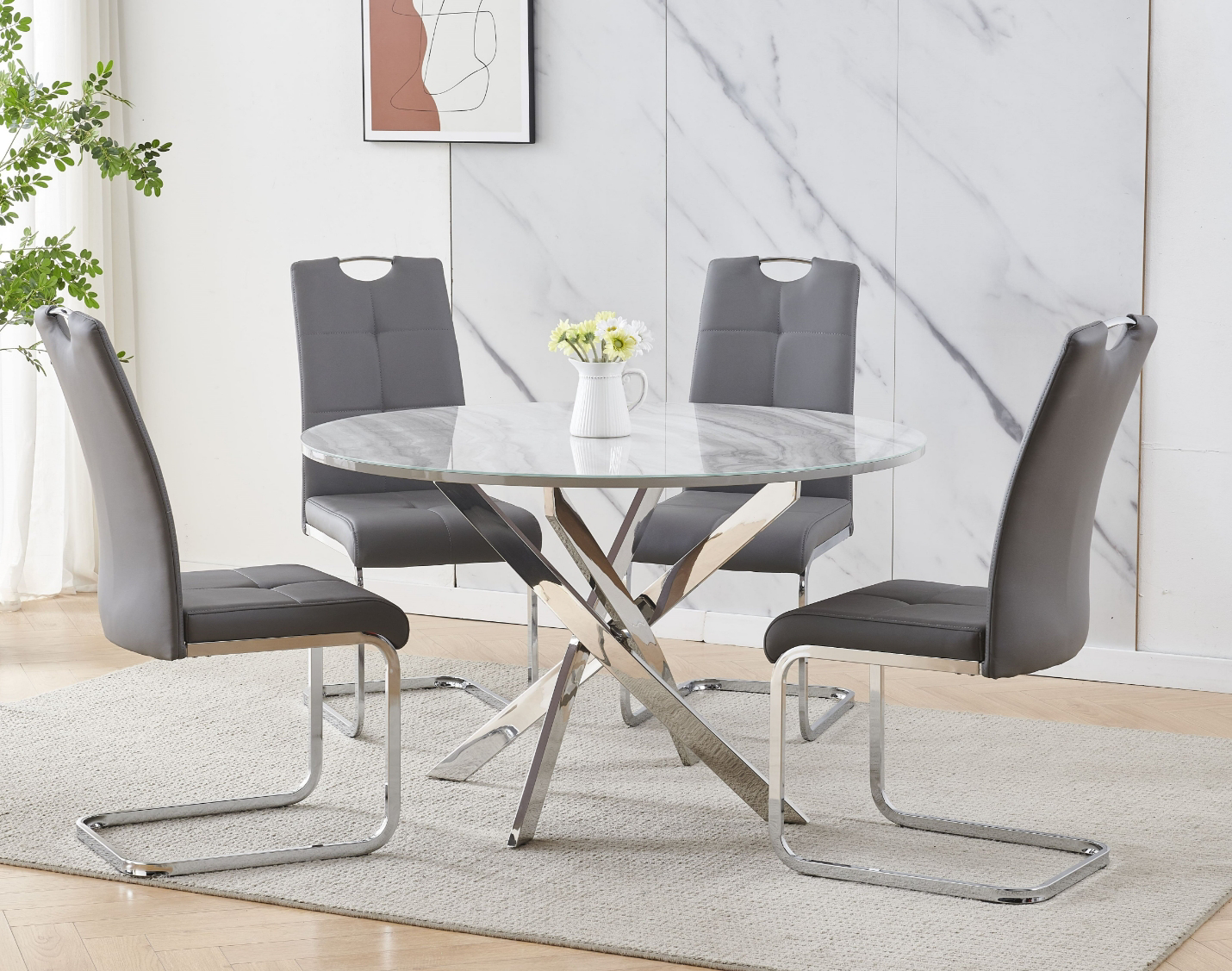 "Majestic Marble" 5-Piece Dining Table Set