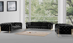 "Eleganza Black Velvet Jet Sofa Set"