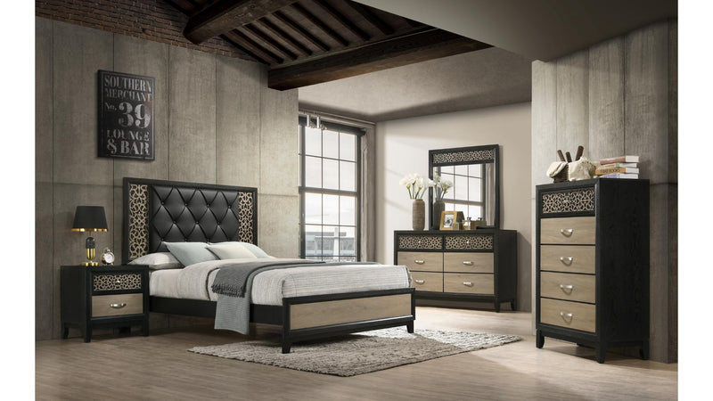 Cushioned Black Modern 6 Pcs Bedroom Set