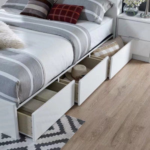GLOSSY WHITE QUEEN BED WITH SIDE 3 STORAGE- 6 PCS BEDROOM SET